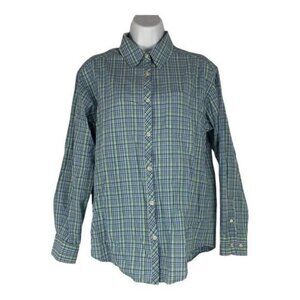 Eddie Bauer Womens Blue/Green Plaid Button-Down Cotton Shirt Size Small